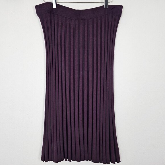 A New Day Skirt Womens Extra Large Burgundy Oxblood Knit Pleated Rolled Hem Midi - Picture 4 of 12
